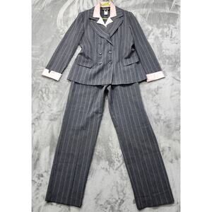 Vintage Suits Us Pant Suit Womens 8 Gray Pink Pin Stripe Double Breasted Office